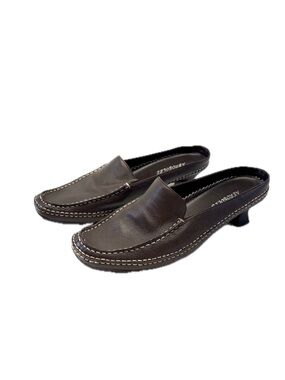Vintage Aerosoles "Two Stitchy" Dark Brown Leather Loafer Mules - Size 8.5M